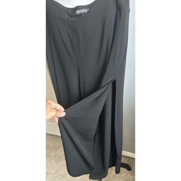 Women’s Slinky Side Slit Pull On Black Crop Dress Pants Size M Flowy Stretch EUC - Picture 2 of 7